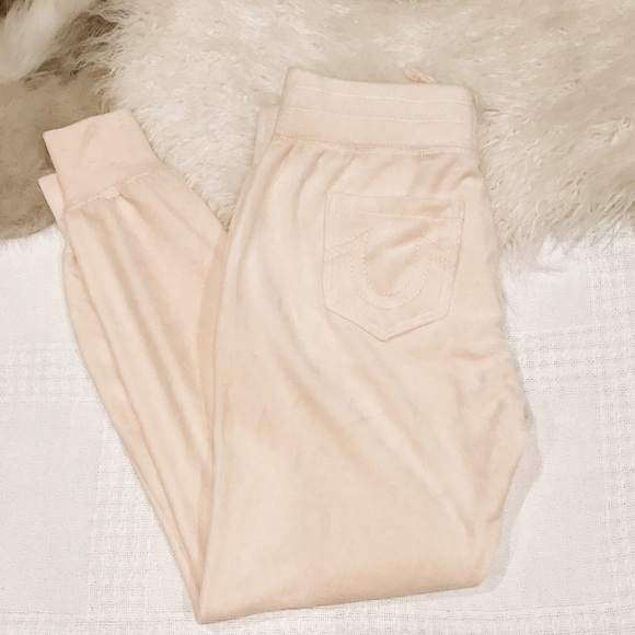TRUE RELIGION Sweatpants Joggers Velour Athleisure Designer Rhinstone Horseshoe - Picture 7 of 8